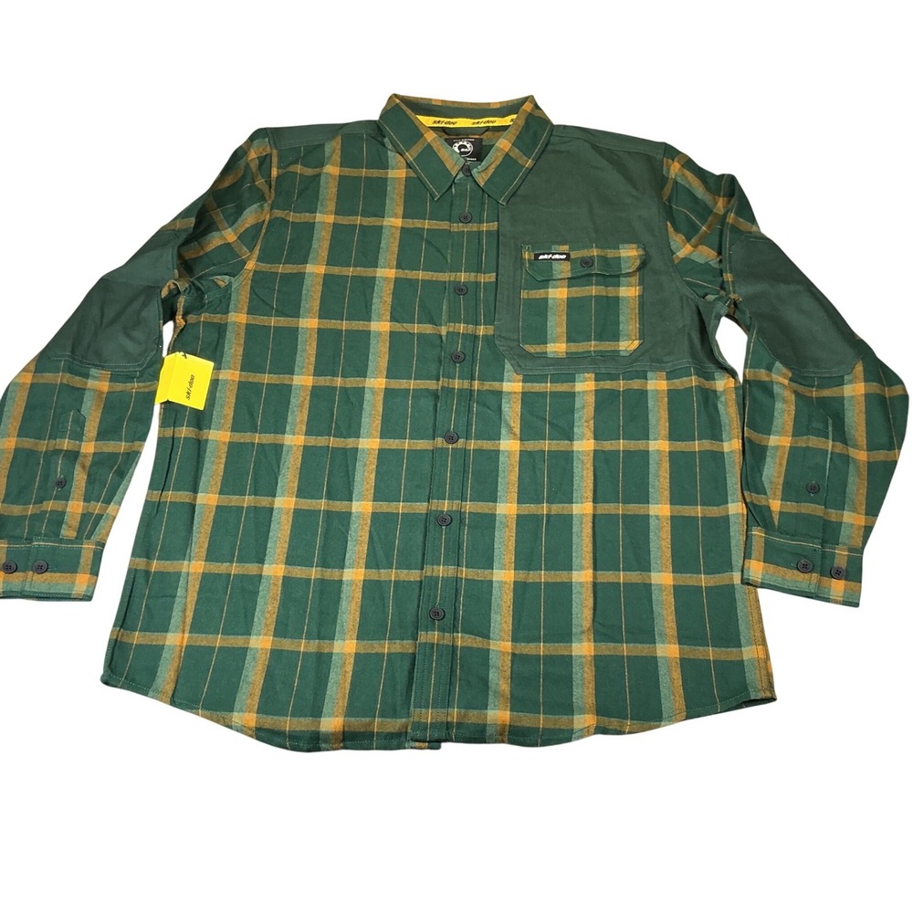 Ski-Doo BRP Flannel Shirt XL Green Plaid Button Up Cotton NWT